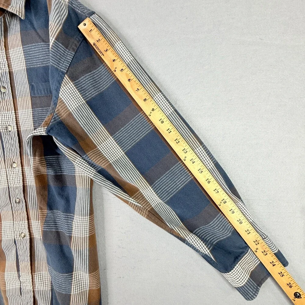 Vintage Fieldmaster Shirt Mens XLT Blue Brown Plaid Cotton Flannel Outdoor - Picture 8 of 11
